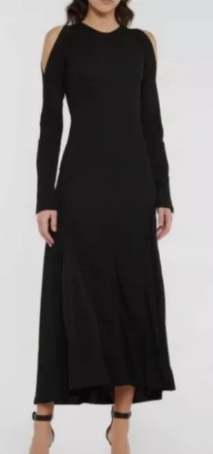 Long Sleeve Cold Shoulder Black Jersey Dress