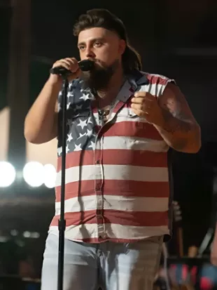 Bryant Thomas American Idol S24 American Flag Print Shirt