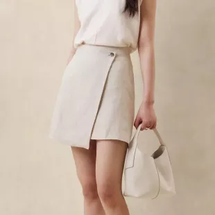 Natural Linen Wrap Mini Skirt