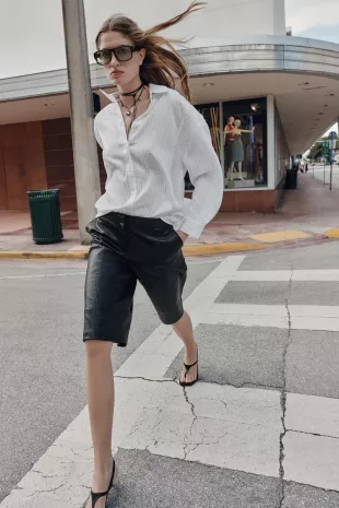 Faux Leather Long Shorts