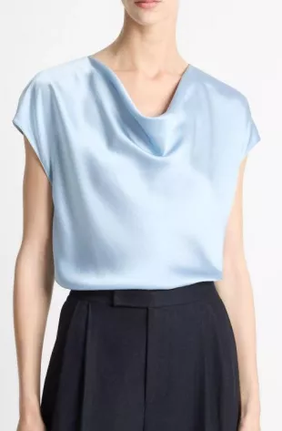 Silk Cowl-Neck Blouse in Pale Amalfi