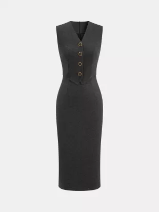 2 in 1 Waistcoat Sleeveless Bodycon Dress