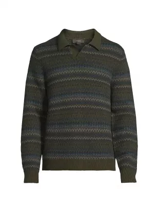 Fair Isle-Inspired Johnny Collar Wool-Cashmere Sweater