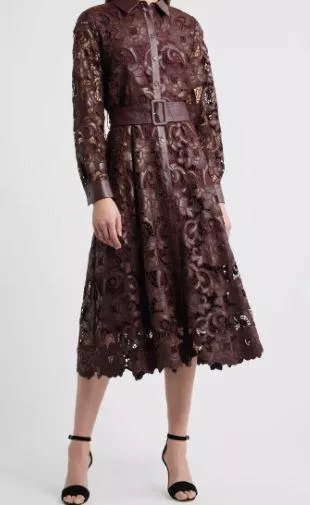 Chayenne Faux Leather Lace Midi Dress