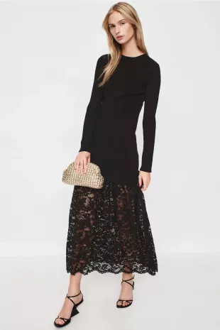 Knit and Lace Midi Dress
