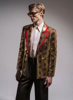 X David Bowie Gold Sequin Star Blazer