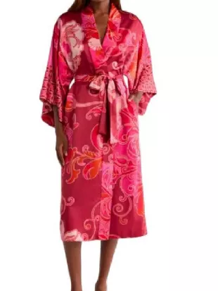9-1-1 May Grant Red Print Satin Robe