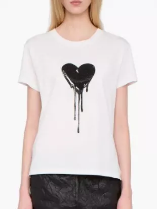 Walk Heart Embellished Keyhole Cotton Graphic T-Shirt