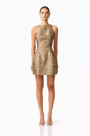 Elara Tulip Mini Dress in Leopard Print