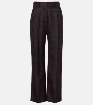 Fox Checked Wool and Silk Wide-leg Pants