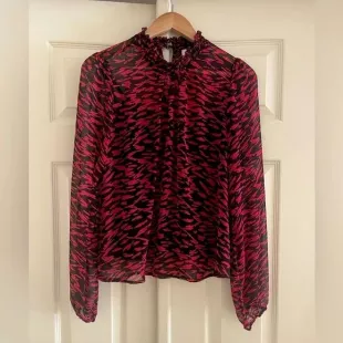 Print Sheer Mockneck Blouse