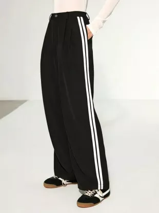 Casual Side Stripe Wide Leg Pants