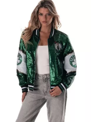 Boston Celtics The Wild Collective Sequin Full Zip Bomber Jacket