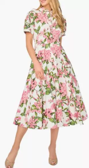 Violet Floral Cotton Midi Shirtdress