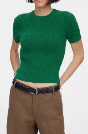 Bouclé-Knit Crewneck Sweater Tee