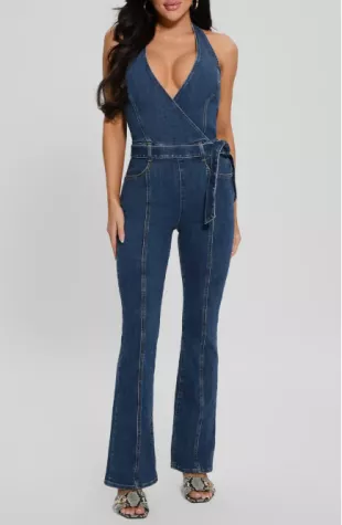 Claire Halter Neck Denim Jumpsuit