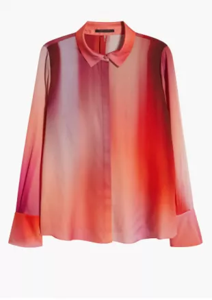 Printed Silk Blend Button Up Shirt
