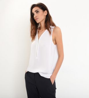 Top fluide en soie col V zippé