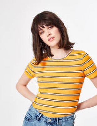 Tee shirt rayé orange clair femme
