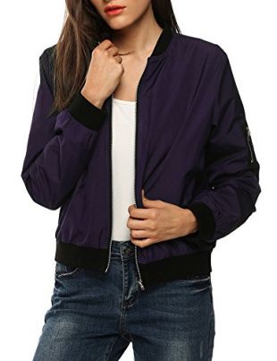 Zeagoo Womens Classic Quilted Jacket Short Bomber Jacket Coat,X-Large,Purple