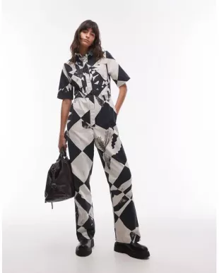 Short Sleeve Printed Jumpsuit