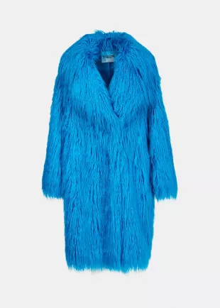 Blue Oversized Faux Fur Coat