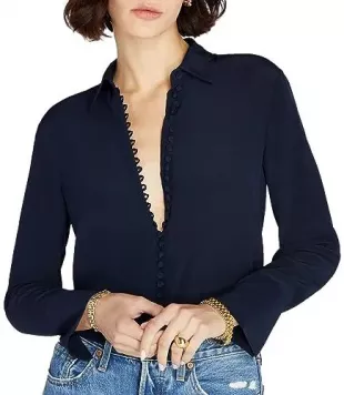 Navy Blue Button Down Silk Shirt