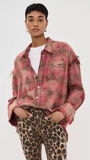 Shredded Seam Drop Neck Shirt