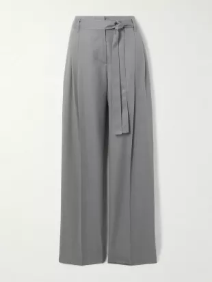 Lonan Belted Pleated Silk Straight-leg Pants