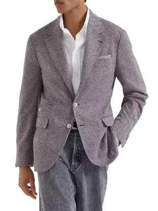 Wool and Cashmere Flecked Chevron Deconstructed Blazer
