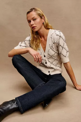 Isla Whipstitch Elbow Sleeve Cardigan