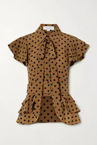 Ruffled Polka-dot Silk-crepe Top