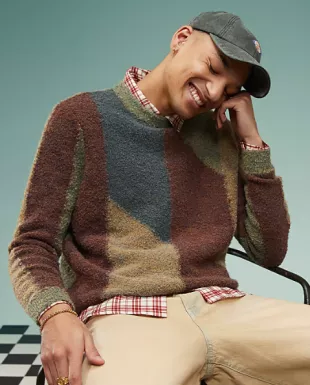 Relaxed Textured Knit Crew Neck Sweater