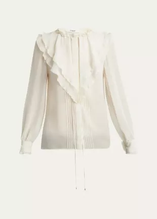 Ruffle Button-Down Silk Top
