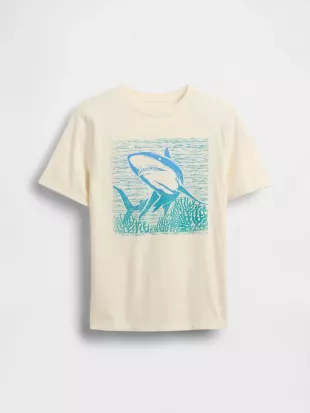 Beige Shark Graphic Short Sleeve T Shirt