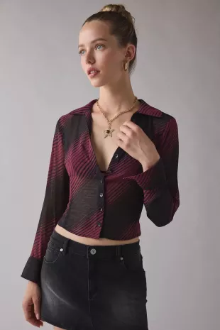 Sheer Perfection Chiffon Slim Long Sleeve Button Up Shirt