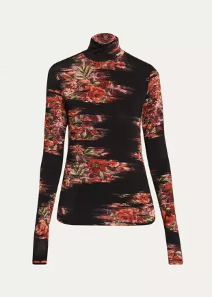 Floral Print Jersey Turtleneck