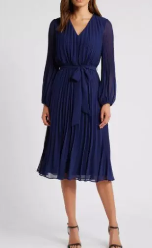 Pleated Long Sleeve Dress