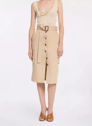 Cotton Drill Midi Skirt