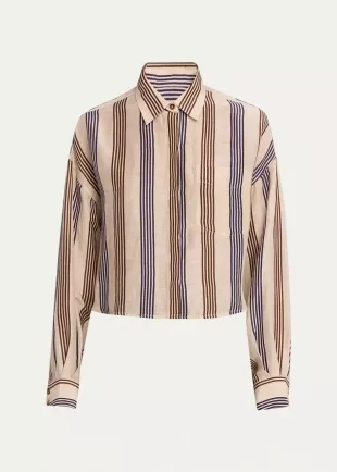 Beatrice Stripe Linen & Silk Crop Button Up Shirt