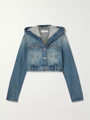 Cropped Hooded Denim Jacket