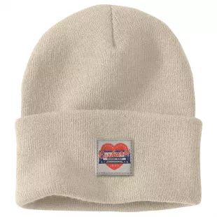 Rib Knit Heart Patch Logo Beanie