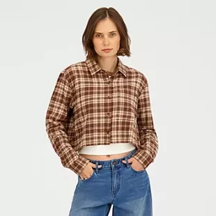 Womens Juniors Cuffed Long Sleeve Button Down Shirt