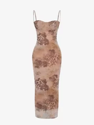 Aiza Cream Floral Print Maxi Dress