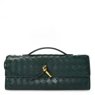 Nappa Intrecciato Long Andiamo Top Handle Clutch Emerald Green