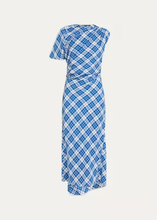 Hallie Ruched Checked Twill Midi Dress