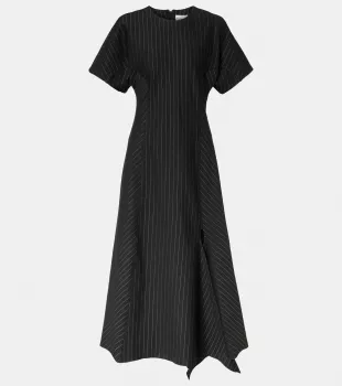 Pinstripe Asymmetric Midi Dress