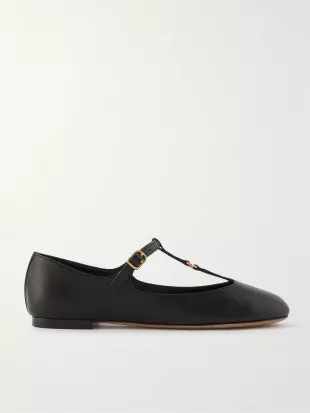 Marcie Embellished Leather Ballet Flats in Black