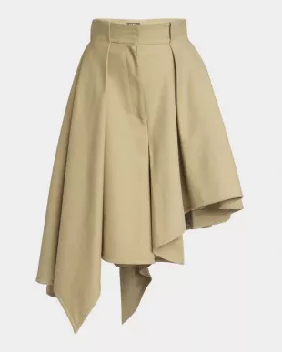 Pleated High Low Cotton Midi Skirt
