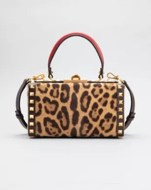 Rockstud Alcove Leopard Print Calf Hair Top Handle Box Bag